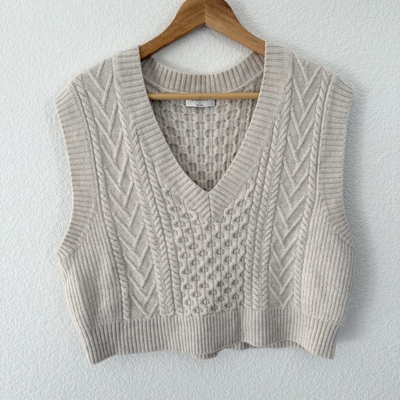 Babaton Sweaters - Aritzia Babaton 100% Wool Emporia Cable Knit Sweater Vest Large Ivory Fisherman